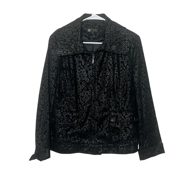 TONI MORGAN Women’s Black Cheetah Print Jacket Size Small Shoulder Pads Vintage - Picture 1 of 15